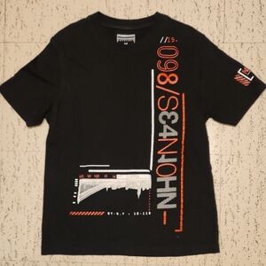 Sean John Black Big Spellout Full Graphic T-Shirt Vintage Y2K